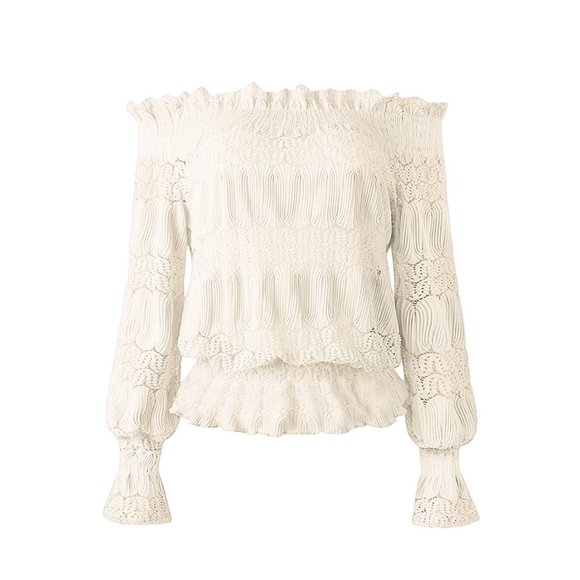 Acacia Women Off Shoulder Blouse Sexy Lace Crochet Tops Long Sleeve Blouse Size - Picture 3 of 9